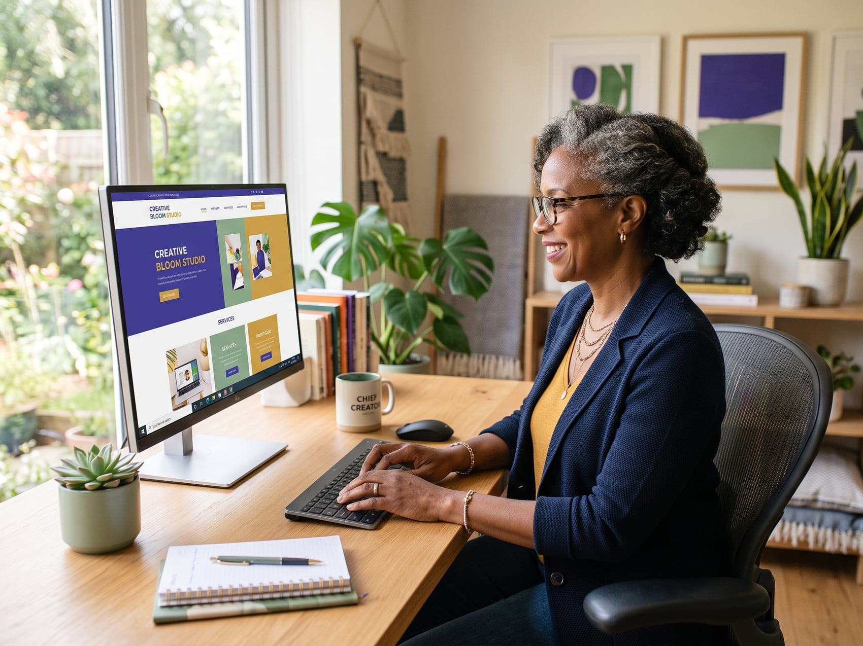 Vantrisa Osby-Smith working at her desk, building a website for a client